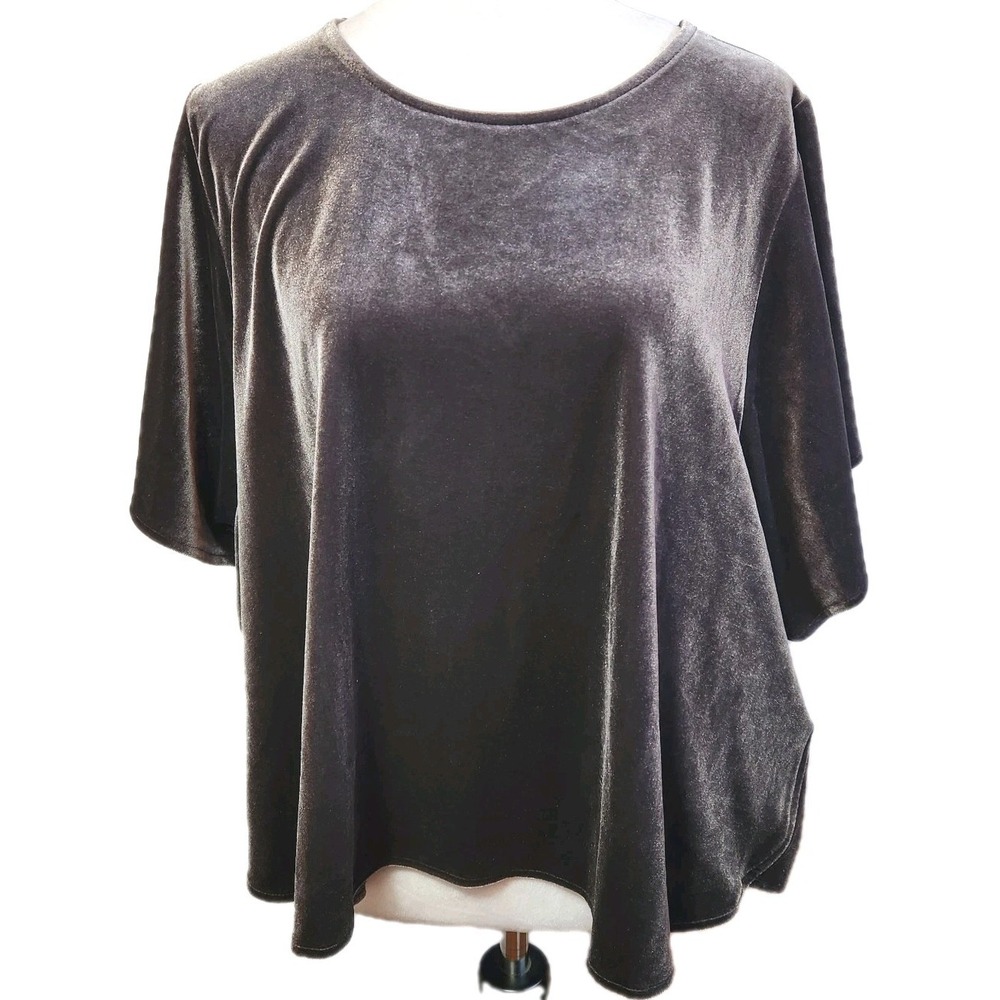 Madewell Velvet Velour Top Size 3X Soft Gray Short Sleeve Pullover Cropped Shirt